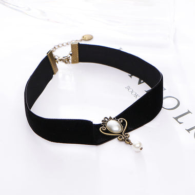 Royal Black Lace Rose Beaded Choker