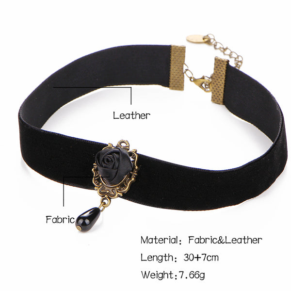 Royal Black Lace Rose Beaded Choker