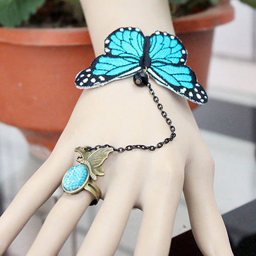 Gothic Bead Butterfly Rose Bracelet Harness