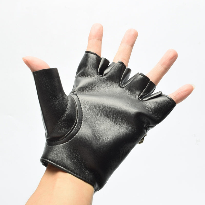 Fingerless Brown Leather Steampunk Gloves Mens Biker Punk Cosplay